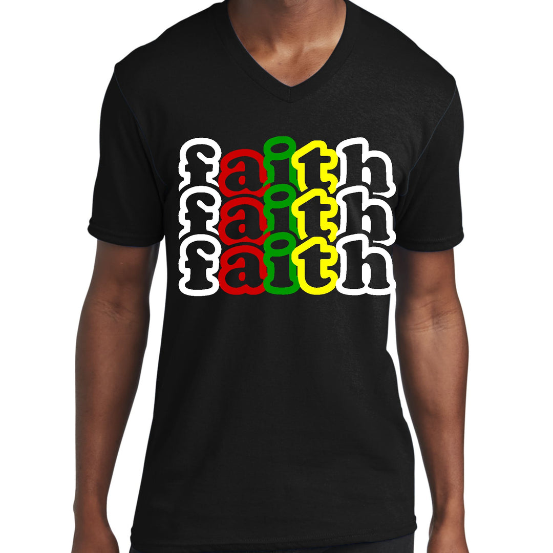 Mens Graphic V-neck T-shirt Faith Stack Multicolor Illustration - Unisex