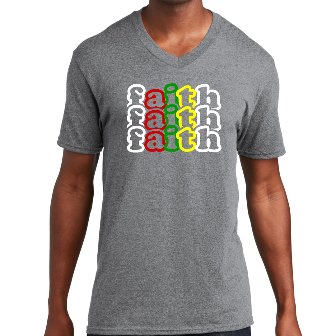 Mens Graphic V-neck T-shirt Faith Stack Multicolor Illustration - Unisex