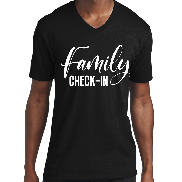 Mens Graphic V-neck T-shirt - Family Check-in Illustration - Mens | T-Shirts