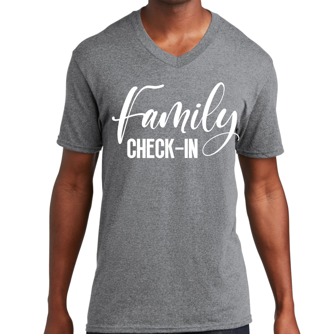 Mens Graphic V-neck T-shirt - Family Check-in Illustration - Mens | T-Shirts