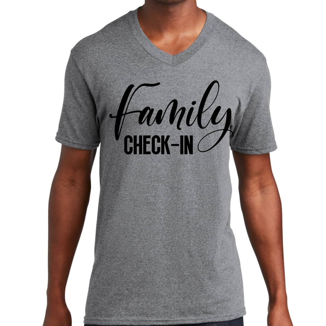 Mens Graphic V-neck T-shirt Family Check-in Illustration - Mens | T-Shirts