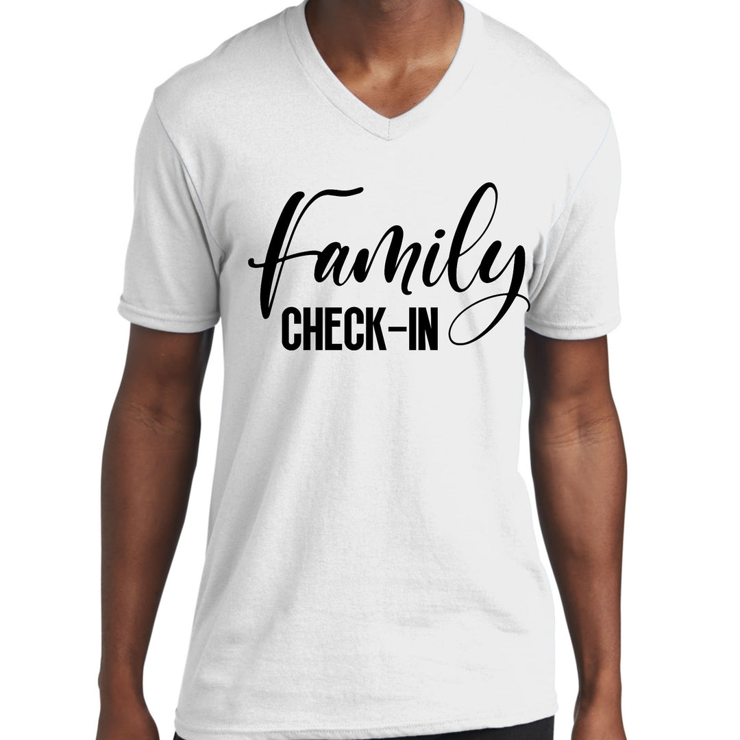 Mens Graphic V-neck T-shirt Family Check-in Illustration - Mens | T-Shirts