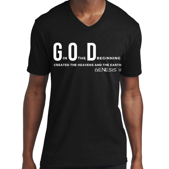 Mens Graphic V-neck T-shirt God in the Beginning Print - Unisex | T-Shirts