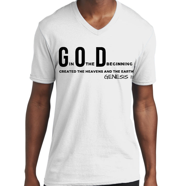 Mens Graphic V-neck T-shirt God in the Beginning Print - Unisex | T-Shirts