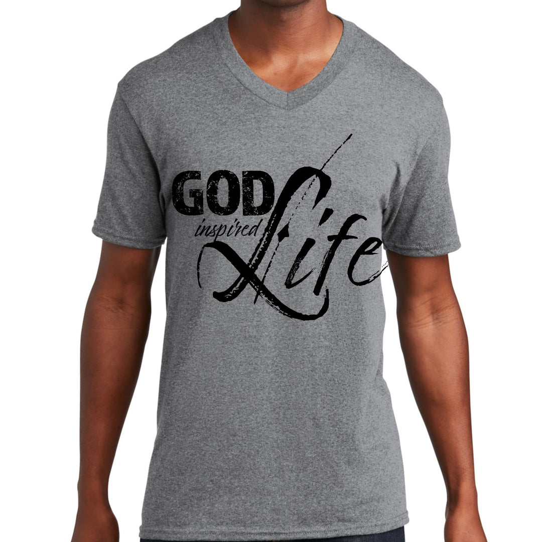 Mens Graphic V-neck T-shirt God Inspired Life Black Illustration - Unisex