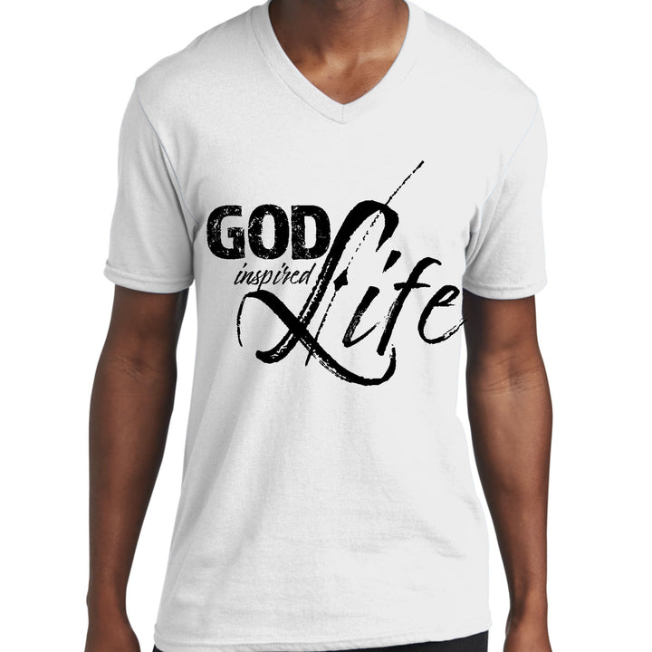 Mens Graphic V-neck T-shirt God Inspired Life Black Illustration - Unisex