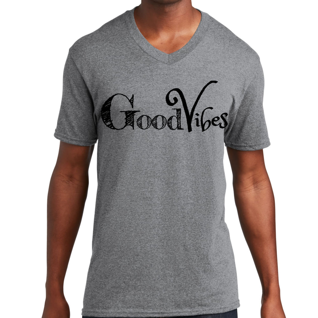 Mens Graphic V-neck T-shirt Good Vibes Black Print - Unisex | T-Shirts | V-Neck