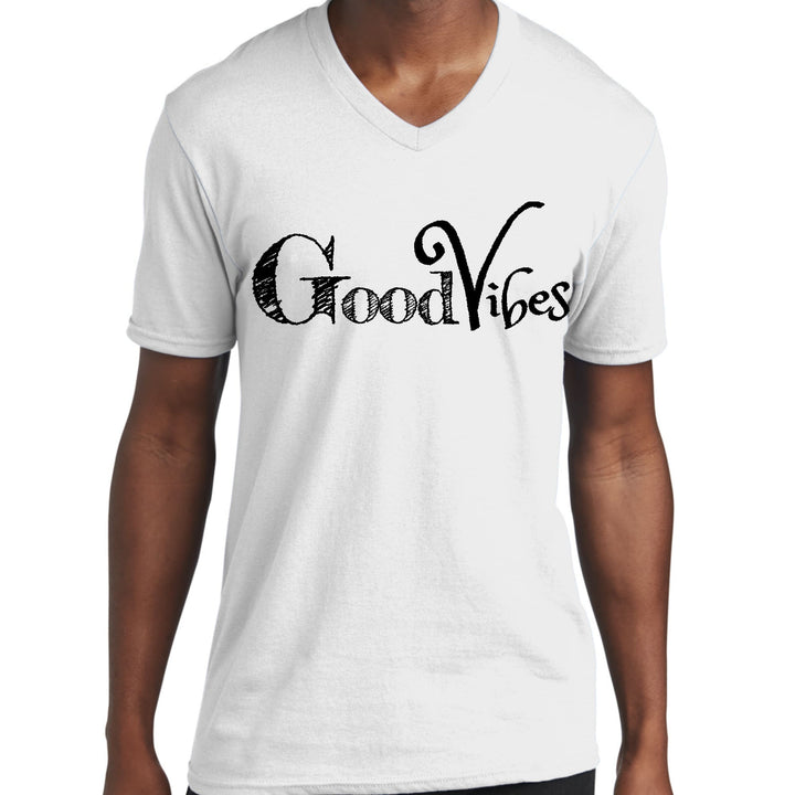 Mens Graphic V-neck T-shirt Good Vibes Black Print - Unisex | T-Shirts | V-Neck