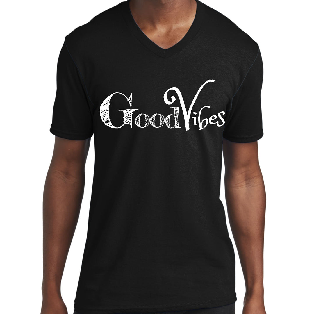 Mens Graphic V-neck T-shirt Good Vibes White Print - Unisex | T-Shirts | V-Neck