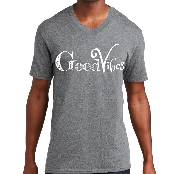 Mens Graphic V-neck T-shirt Good Vibes White Print - Unisex | T-Shirts | V-Neck