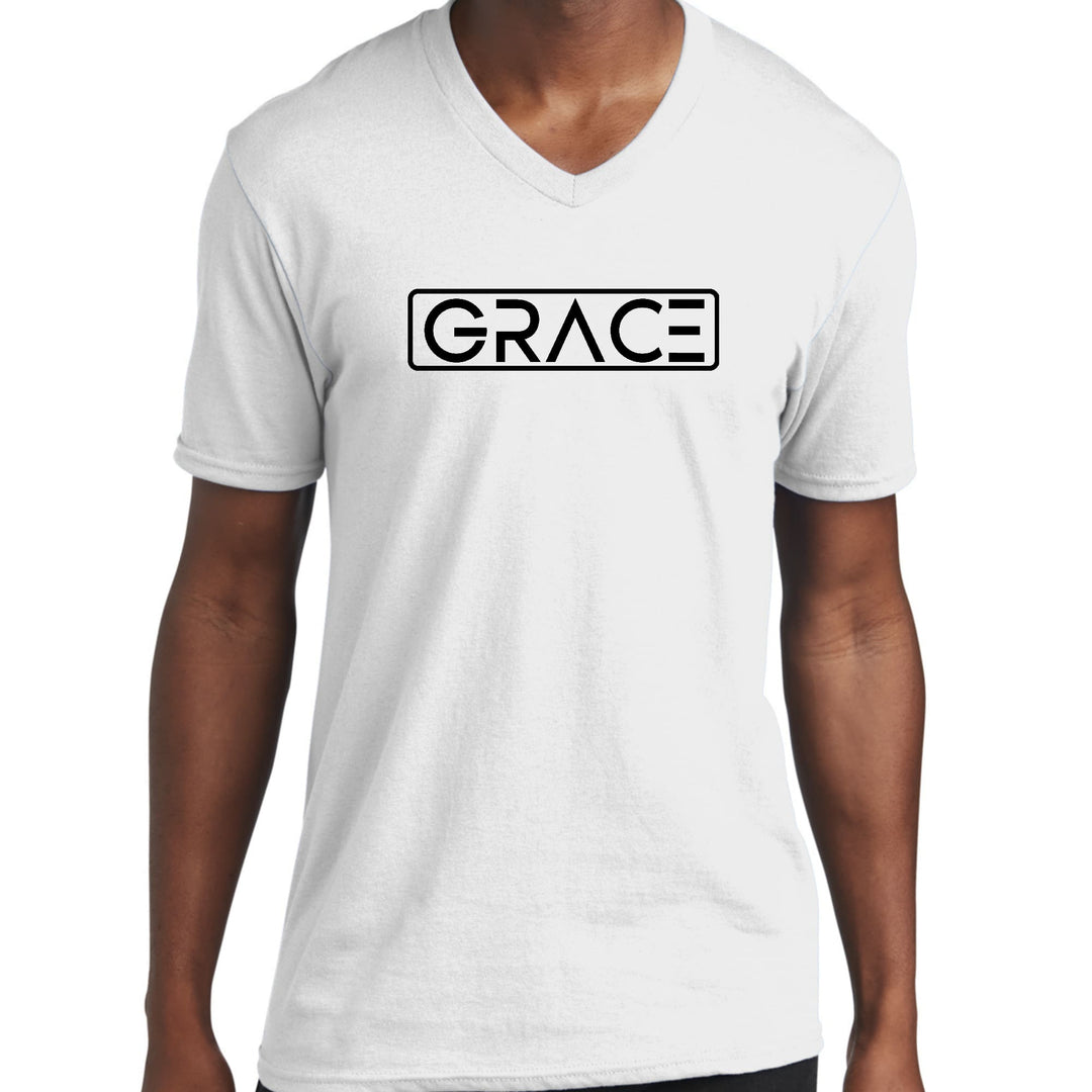 Mens Graphic V-neck T-shirt Grace Christian Black Illustration - Unisex