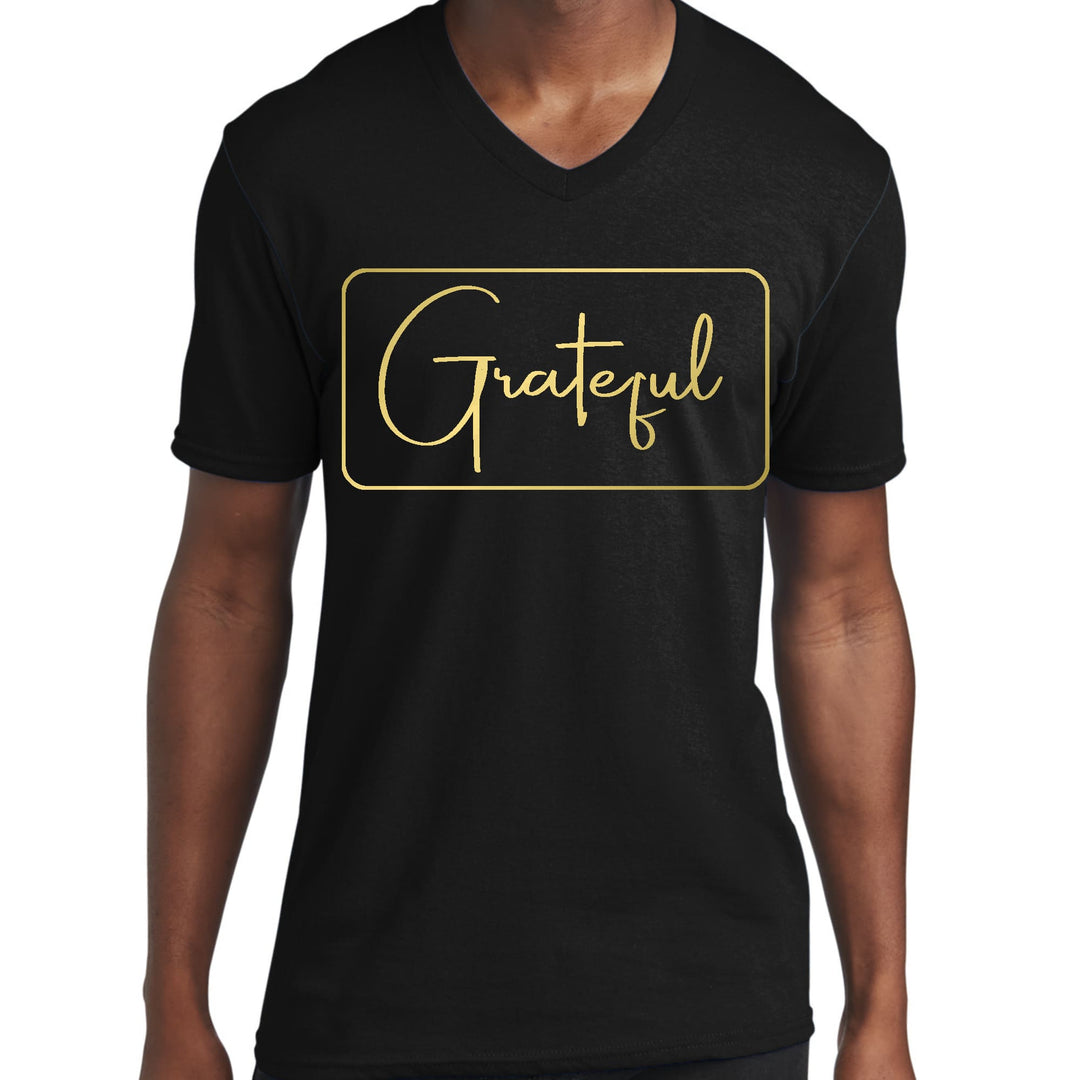 Mens Graphic V-neck T-shirt Grateful Metallic Gold Illustration - Mens