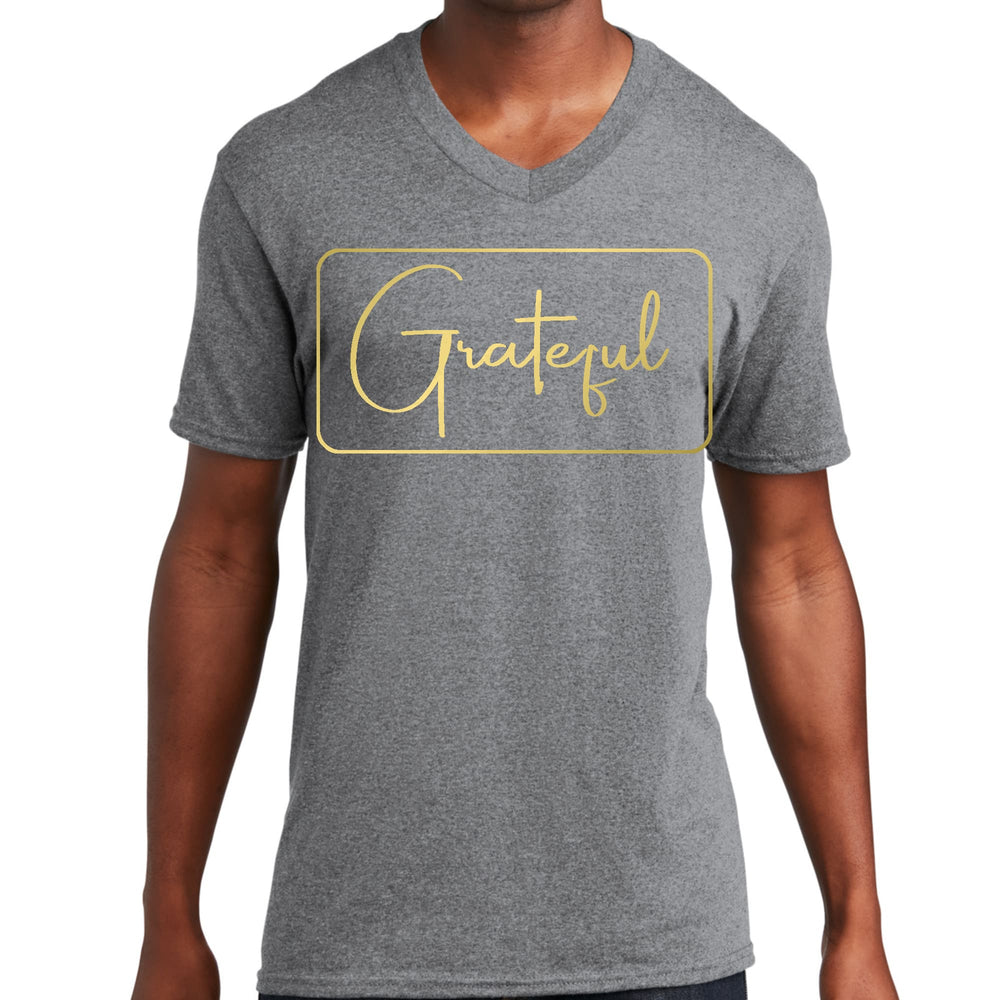 Mens Graphic V-neck T-shirt Grateful Metallic Gold Illustration - Mens