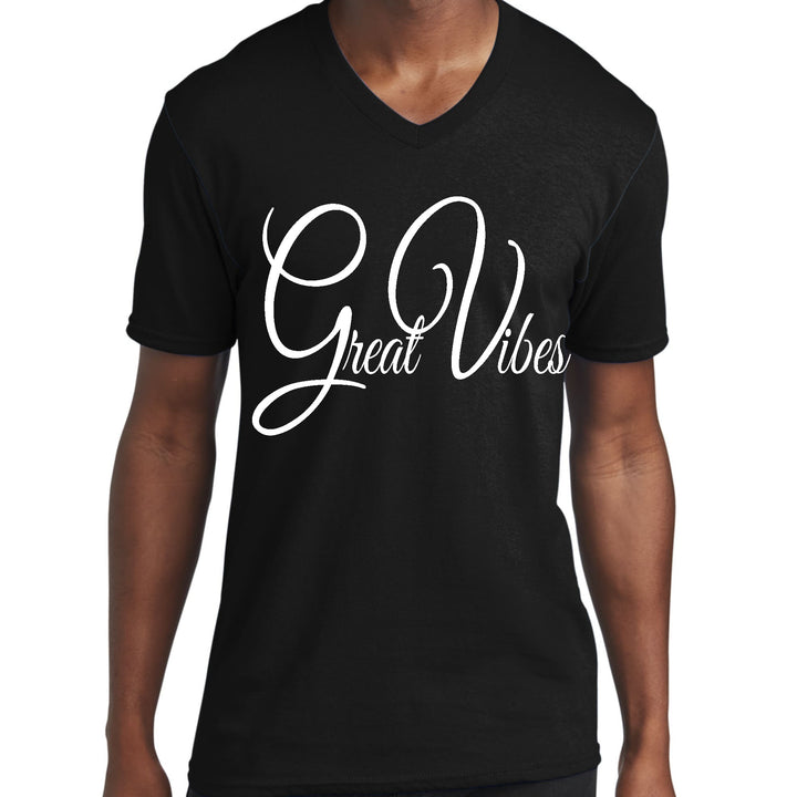 Mens Graphic V-neck T-shirt Great Vibes - Unisex | T-Shirts | V-Neck