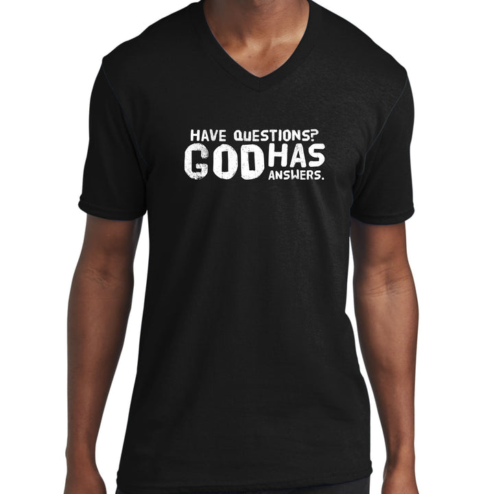 Mens Graphic V-neck T-shirt Have Questions God Has Answers - Unisex | T-Shirts