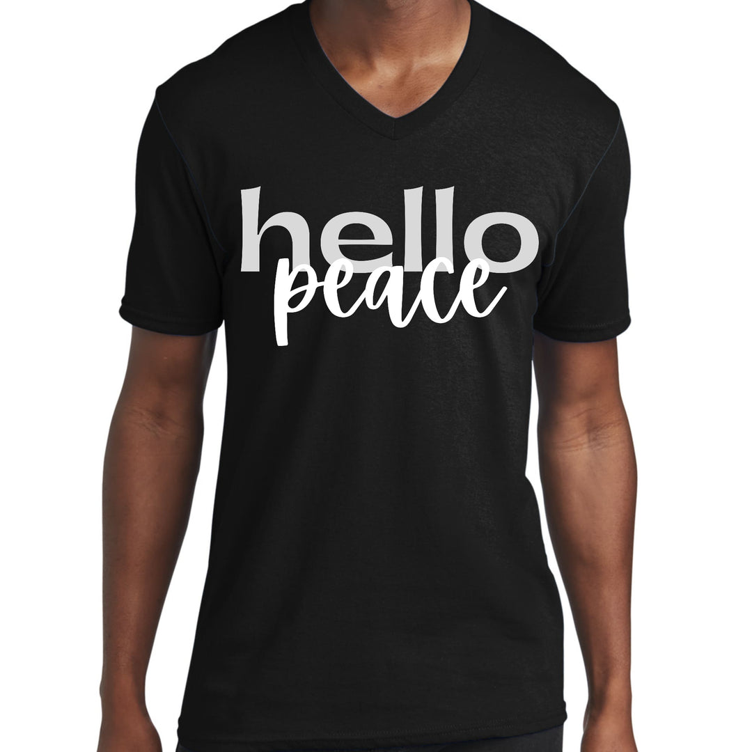 Mens Graphic V-neck T-shirt Hello Peace Motivational Peaceful - Mens | T-Shirts