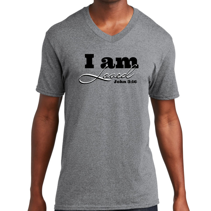 Mens Graphic V-neck T-shirt i Am Loved - John 3:16 Black Illustration - Unisex