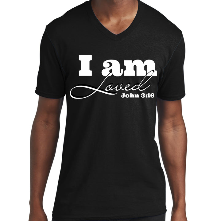 Mens Graphic V-neck T-shirt i am Loved - John 3:16 Illustration - Mens