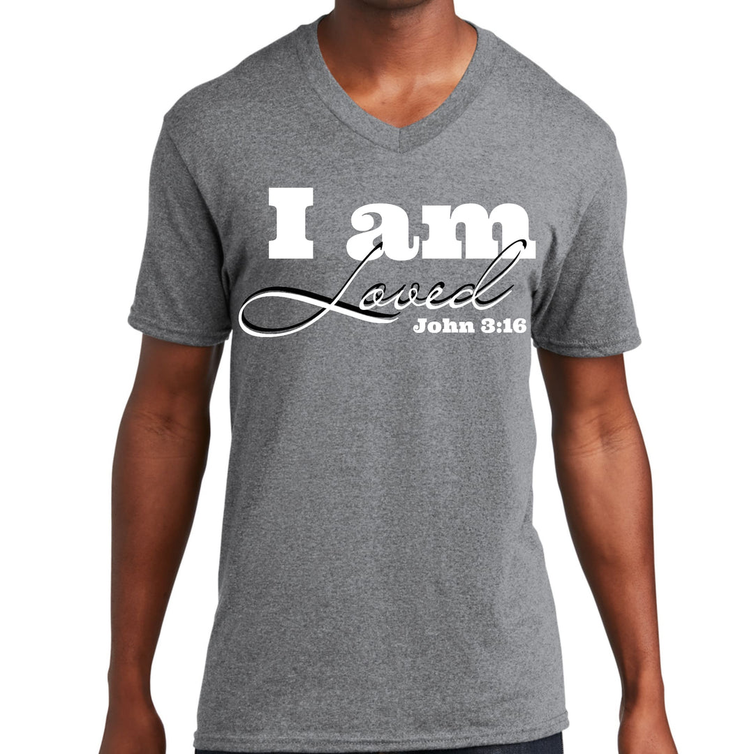 Mens Graphic V-neck T-shirt i am Loved - John 3:16 Illustration - Mens