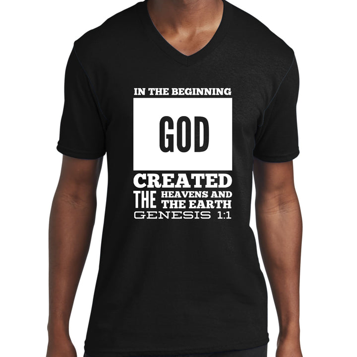 Mens Graphic V-neck T-shirt In The Beginning Print - Unisex | T-Shirts | V-Neck