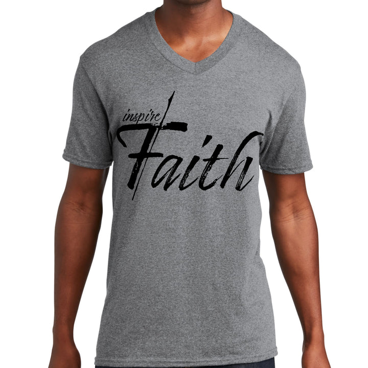 Mens Graphic V-neck T-shirt Inspire Faith Black Print - Mens | T-Shirts | V-Neck