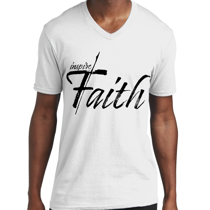 Mens Graphic V-neck T-shirt Inspire Faith Black Print - Mens | T-Shirts | V-Neck