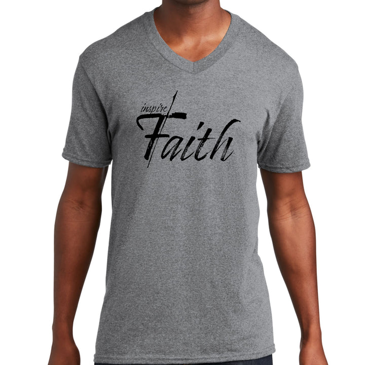 Mens Graphic V-neck T-shirt Inspire Faith Black Print - Unisex | T-Shirts