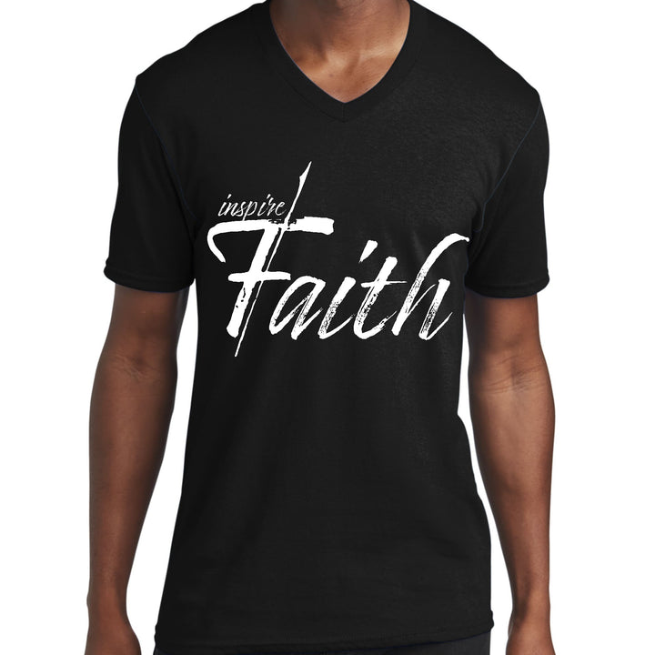 Mens Graphic V-neck T-shirt Inspire Faith White Print - Unisex | T-Shirts