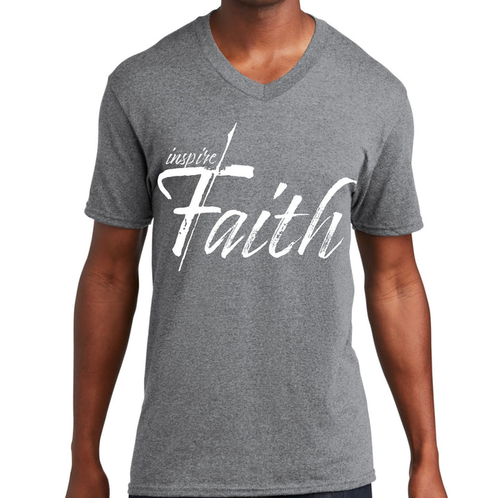 Mens Graphic V-neck T-shirt Inspire Faith White Print - Unisex | T-Shirts