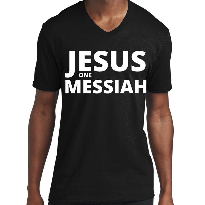 Mens Graphic V-neck T-shirt Jesus one Messiah - Unisex | T-Shirts | V-Neck