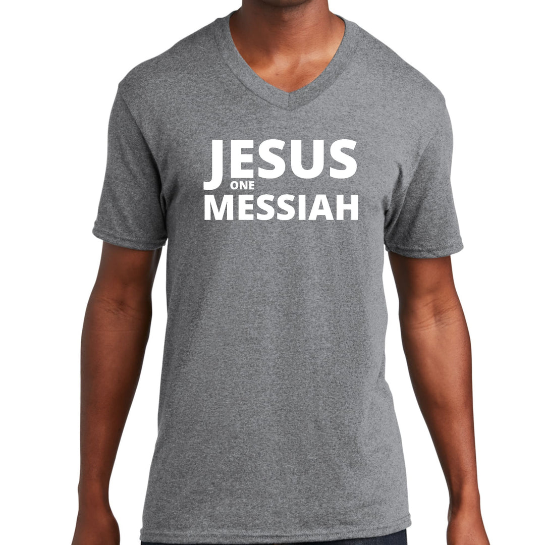 Mens Graphic V-neck T-shirt Jesus One Messiah - Unisex | T-Shirts | V-Neck