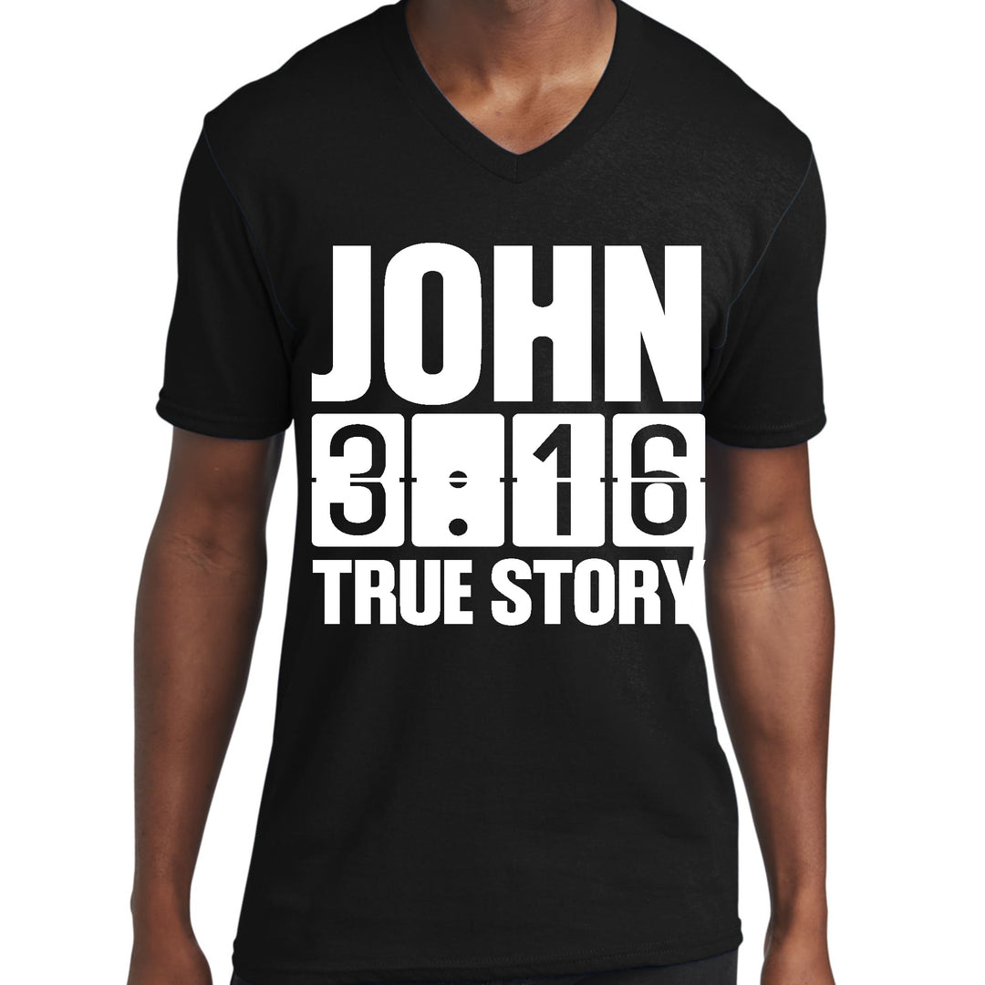 Mens Graphic V-neck T-shirt John 3:16 True Story Print - Mens | T-Shirts