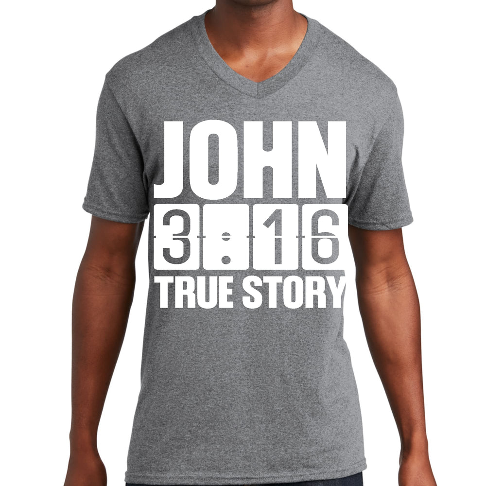 Mens Graphic V-neck T-shirt John 3:16 True Story Print - Mens | T-Shirts