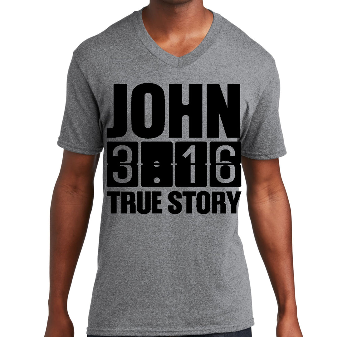 Mens Graphic V-neck T-shirt John 3:16 True Story Print - Unisex | T-Shirts