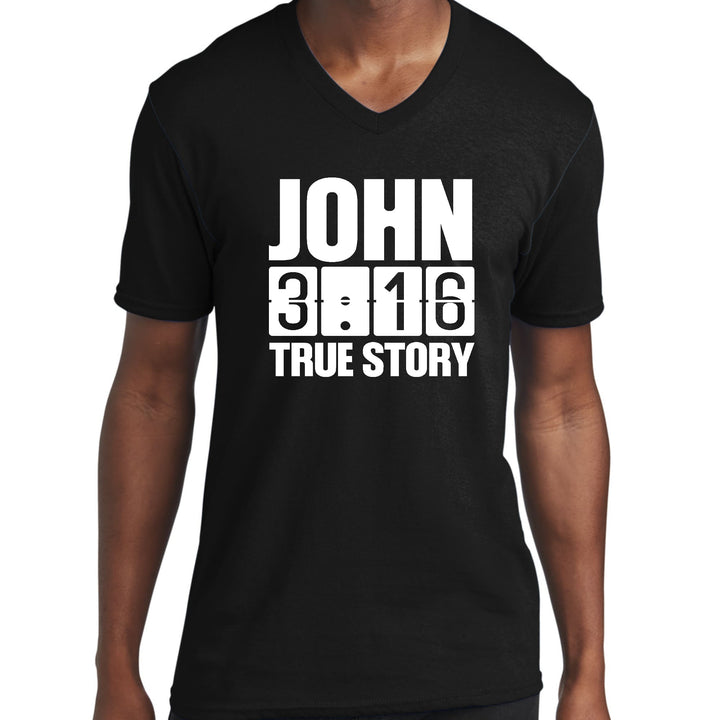 Mens Graphic V-neck T-shirt John 3:16 True Story Print - Unisex | T-Shirts