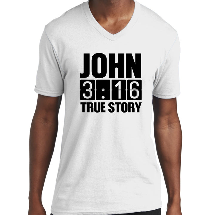 Mens Graphic V-neck T-shirt John 3:16 True Story Print - Unisex | T-Shirts
