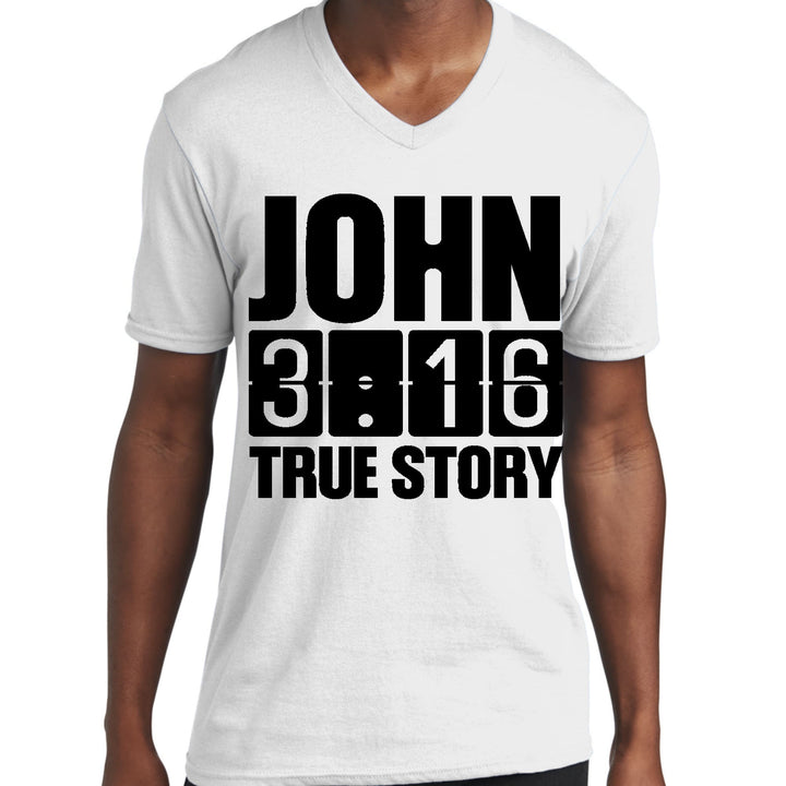 Mens Graphic V-neck T-shirt John 3:16 True Story Print - Unisex | T-Shirts