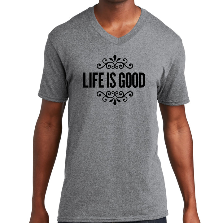 Mens Graphic V-neck T-shirt Life Is Good Word Art Illustration Black - Unisex