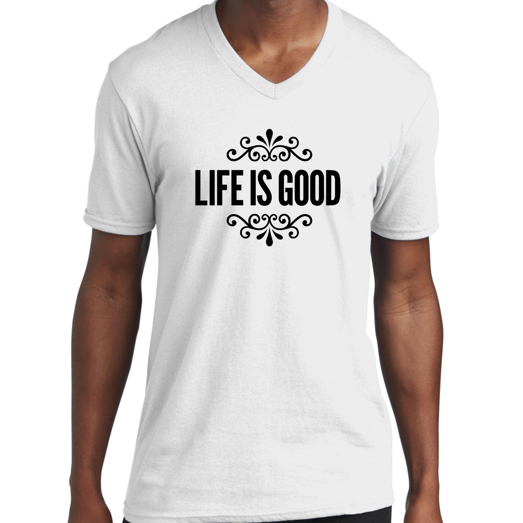 Mens Graphic V-neck T-shirt Life Is Good Word Art Illustration Black - Unisex
