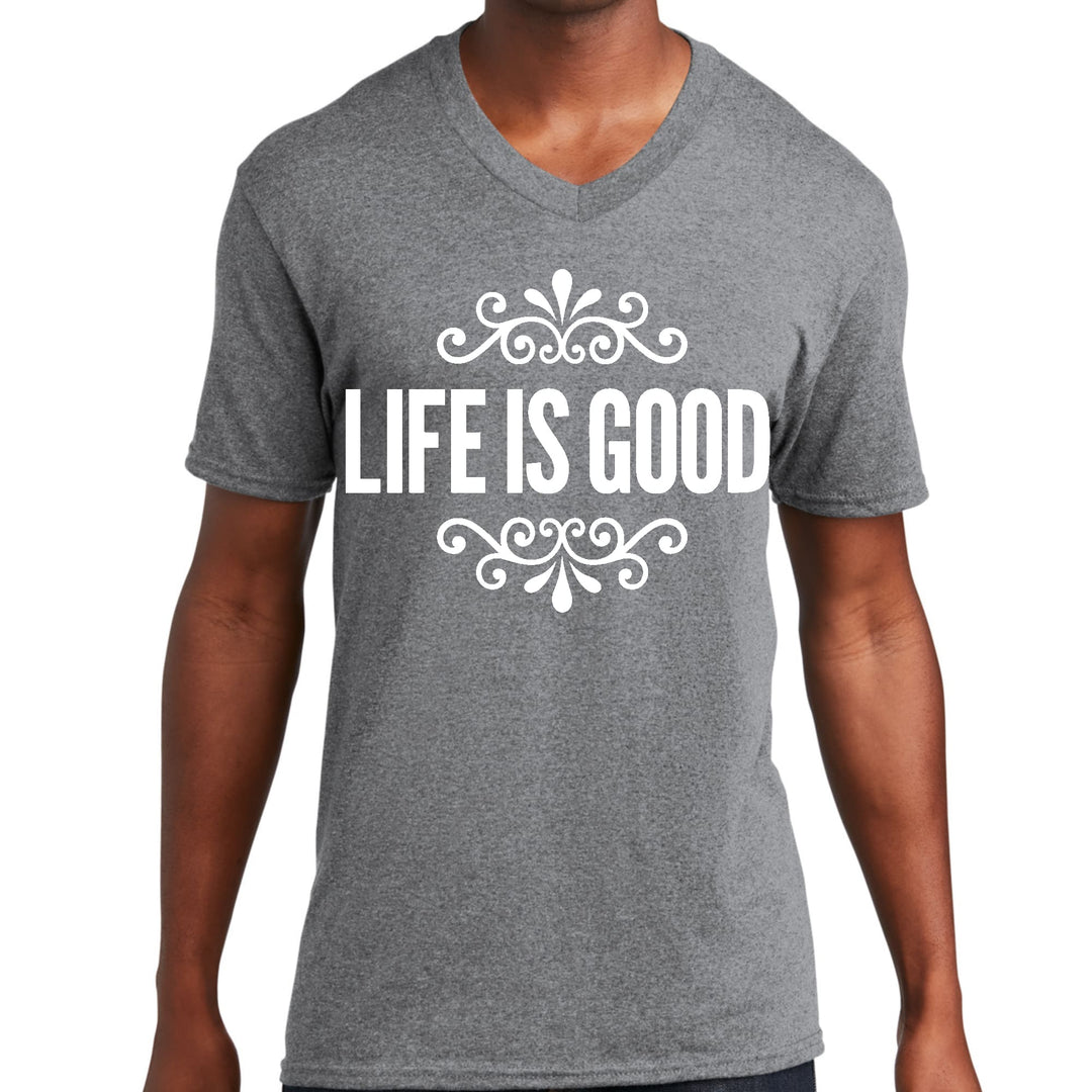 Mens Graphic V-neck T-shirt Life is Good Word Art Illustration - Unisex