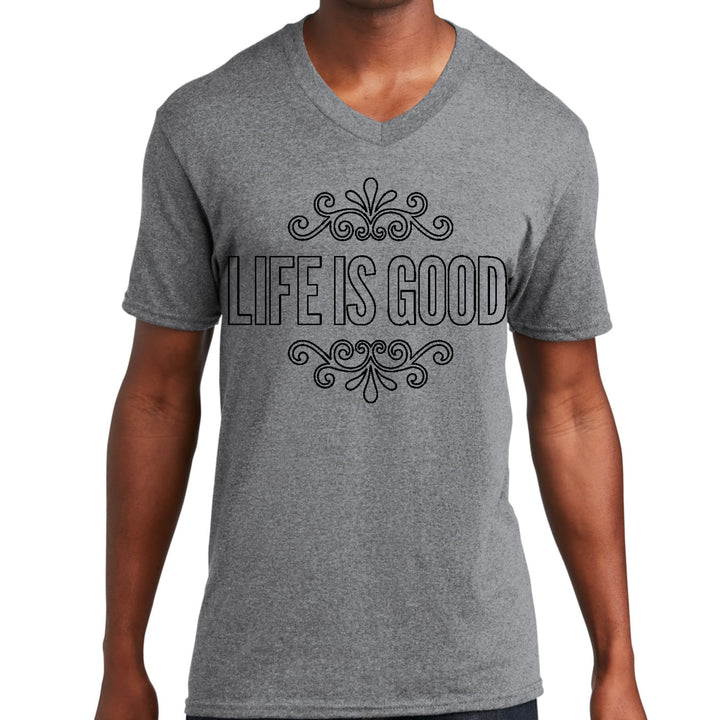 Mens Graphic V-neck T-shirt Life is Good Word Art Illustration, - Unisex