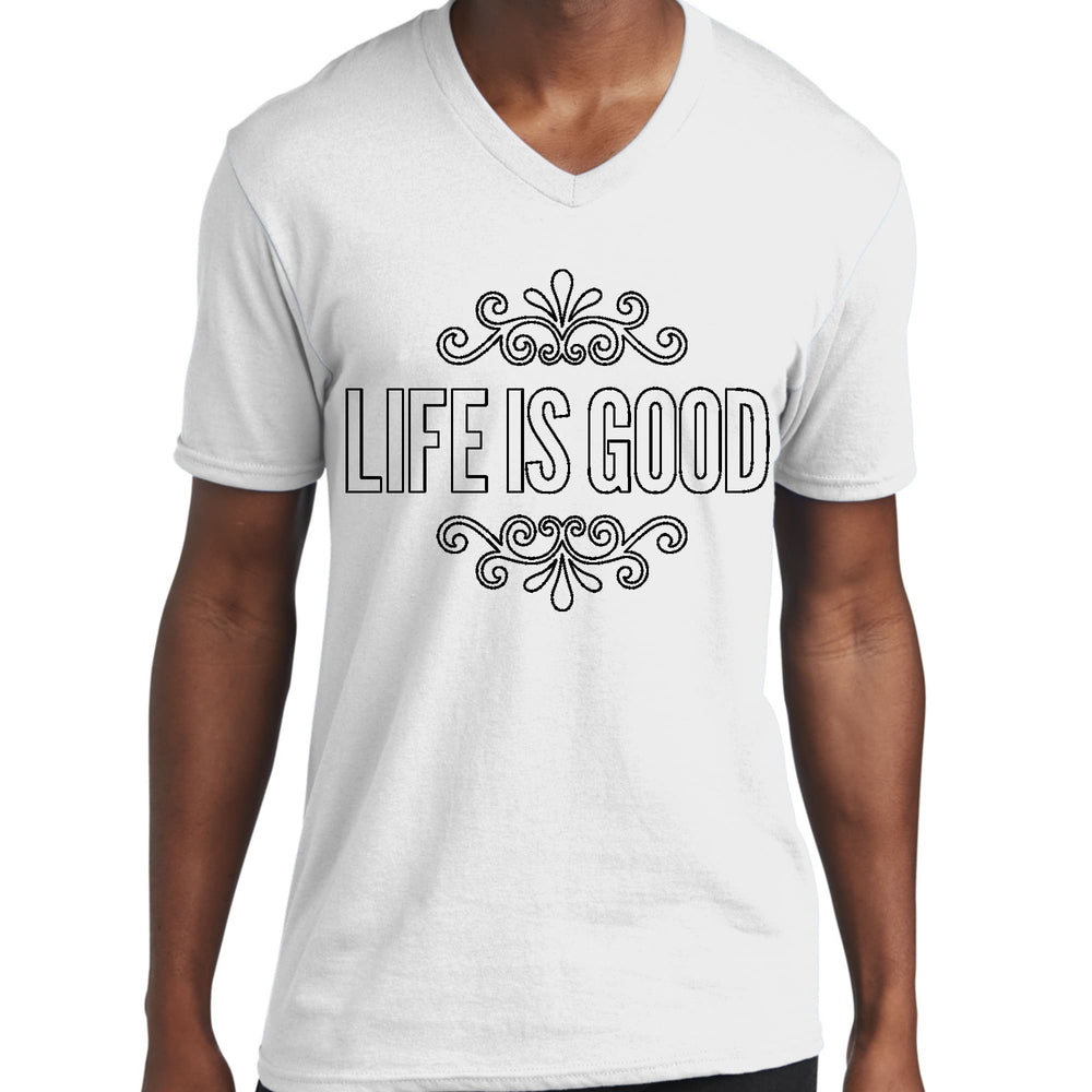 Mens Graphic V-neck T-shirt Life is Good Word Art Illustration, - Unisex