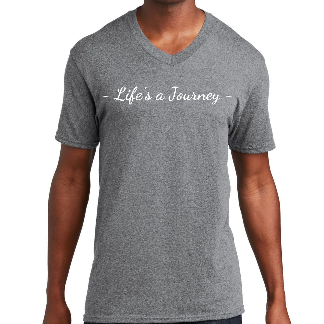 Mens Graphic V-neck T-shirt Life’s a Journey White Print - Unisex | T-Shirts