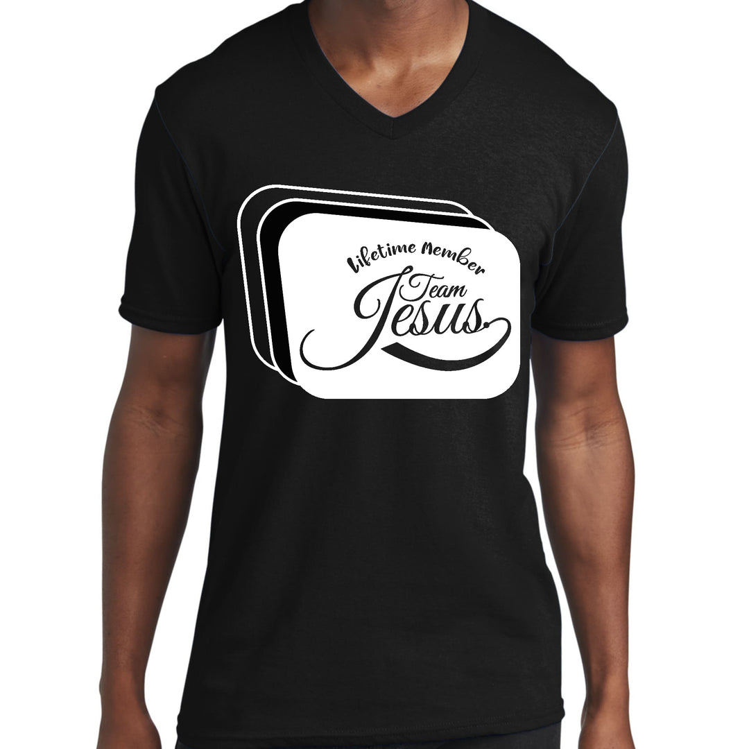 Mens Graphic V-neck T-shirt - Lifetime Member Team Jesus - Mens/T-Shirts/V-Neck