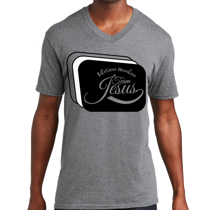 Mens Graphic V-neck T-shirt Lifetime Member Team Jesus - Mens | T-Shirts