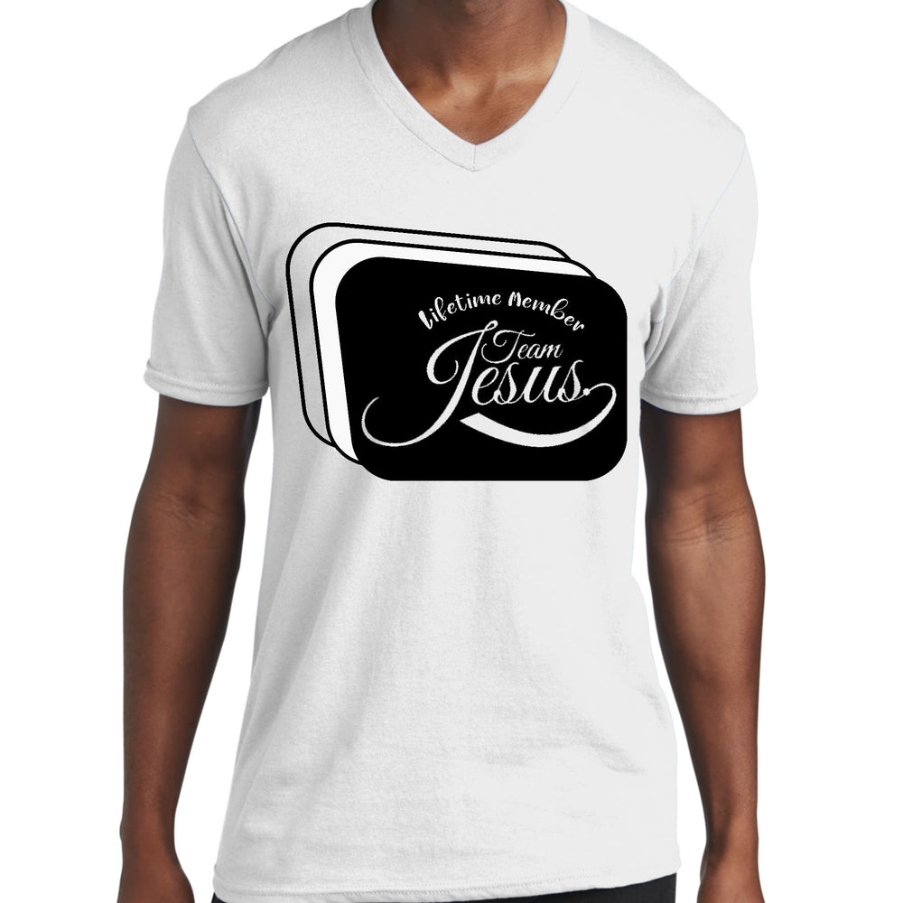 Mens Graphic V-neck T-shirt Lifetime Member Team Jesus - Mens | T-Shirts