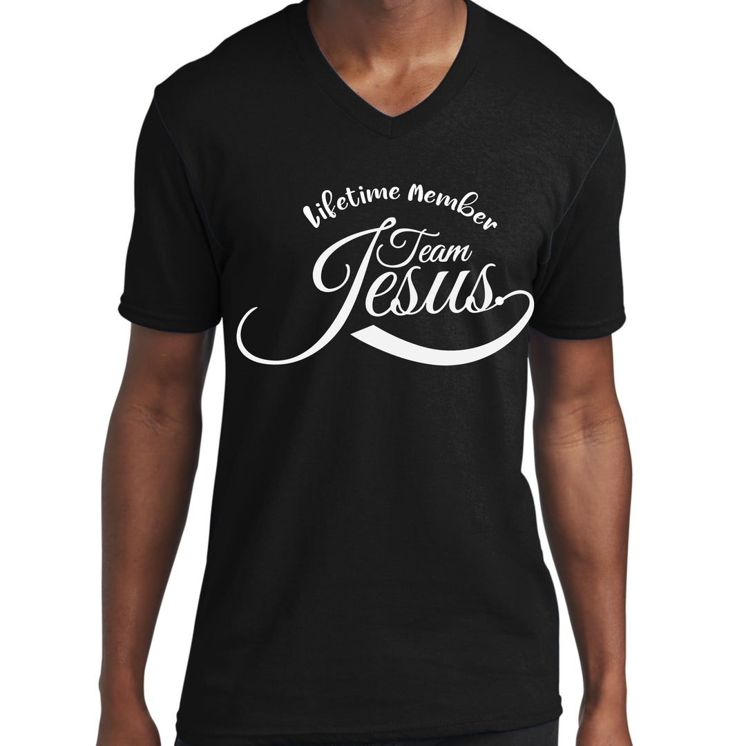 Mens Graphic V-neck T-shirt Lifetime Member Team Jesus - Unisex | T-Shirts