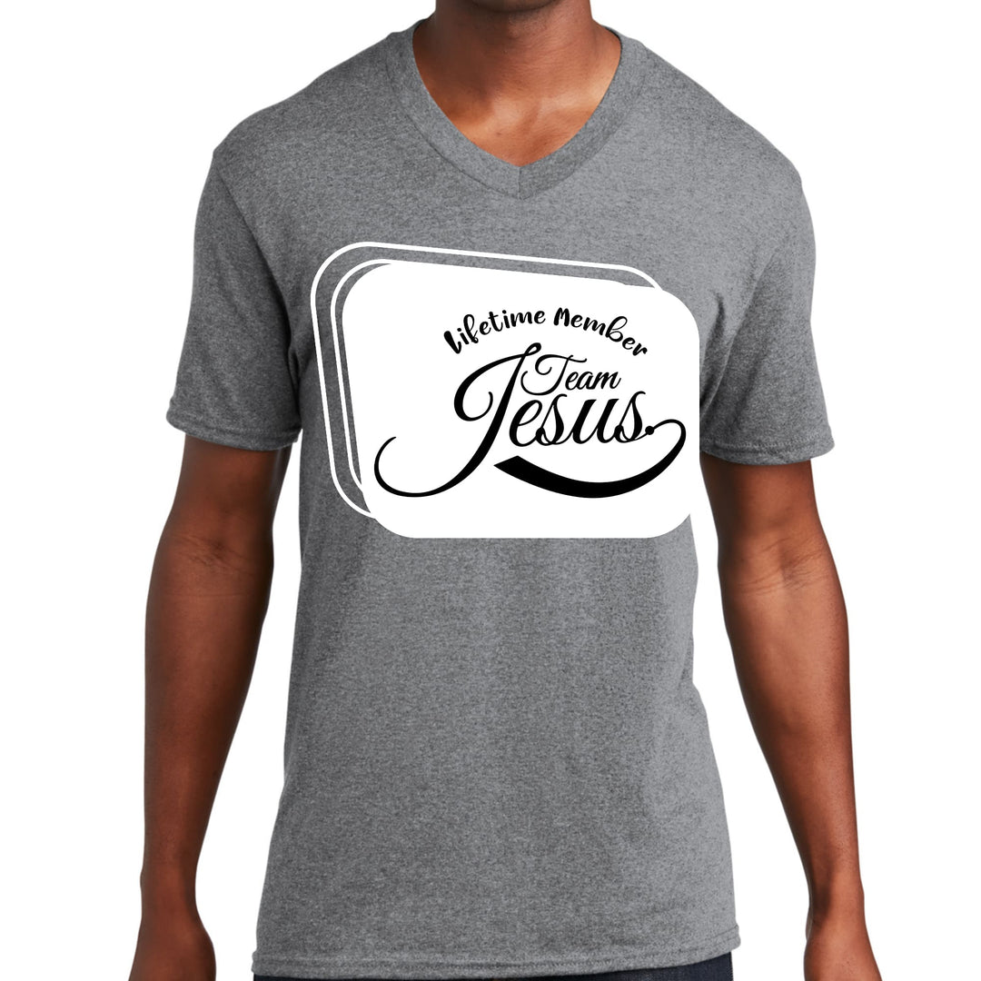 Mens Graphic V-neck T-shirt Lifetime Member Team Jesus - Unisex | T-Shirts