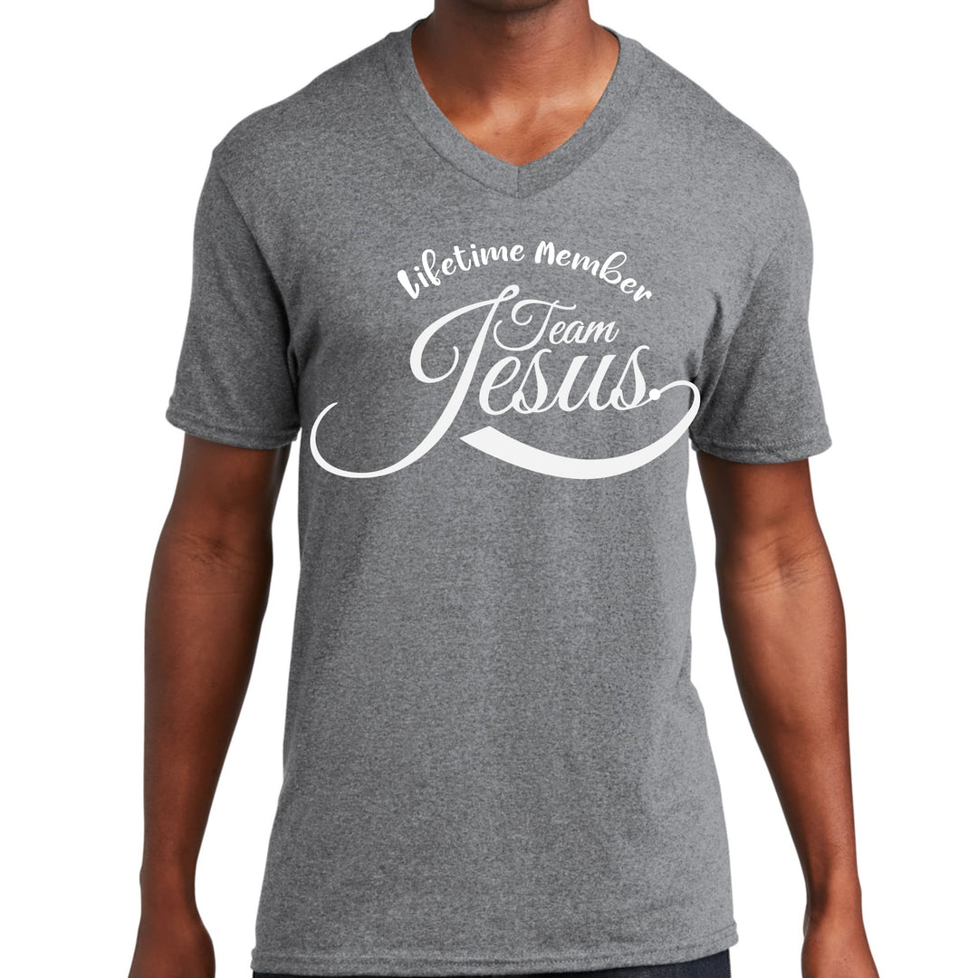 Mens Graphic V-neck T-shirt Lifetime Member Team Jesus - Unisex | T-Shirts