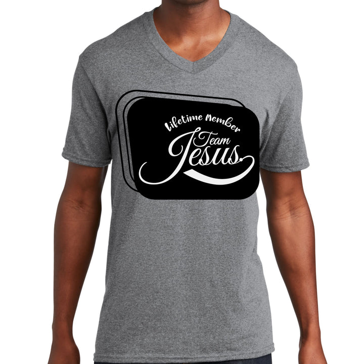 Mens Graphic V-neck T-shirt Lifetime Member Team Jesus - Mens | T-Shirts